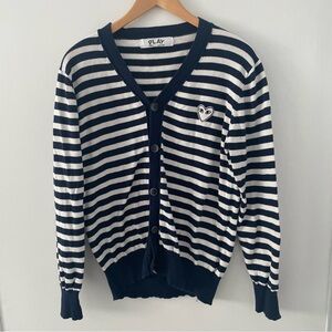 Comme Des Garcons Play Red Heart Stripped Knit Sweater Blue